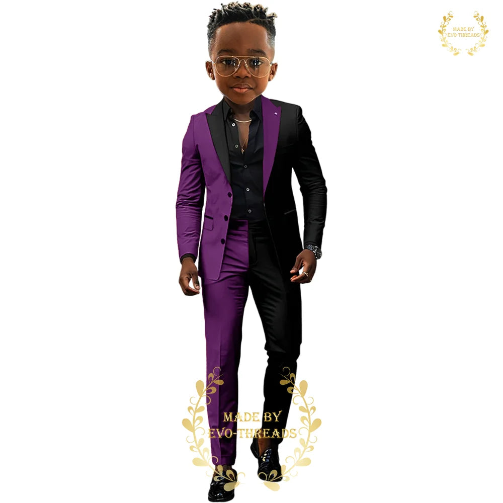 Fashion boys' suit 2 PCS set black red spliced color jacket pants custom kids' tuxedo for wedding dinner birthday Easter party