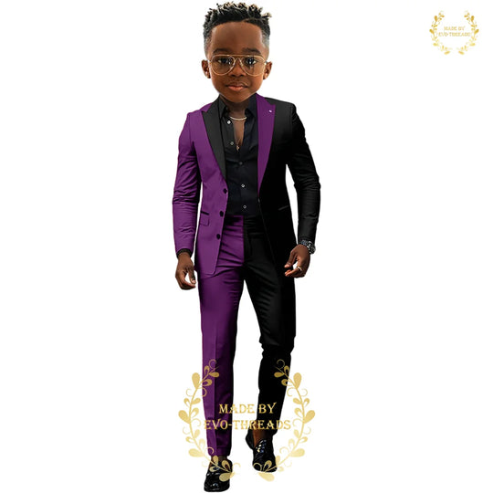Fashion boys' suit 2 PCS set black red spliced color jacket pants custom kids' tuxedo for wedding dinner birthday Easter party