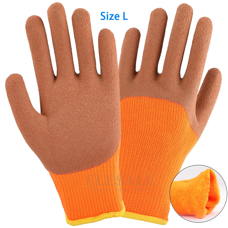 1Pair Winter Waterproof Work Safety Thermal Gloves Anti-Slip Grip Rubber Garden Gloves For Worker Builder Hands Protection
