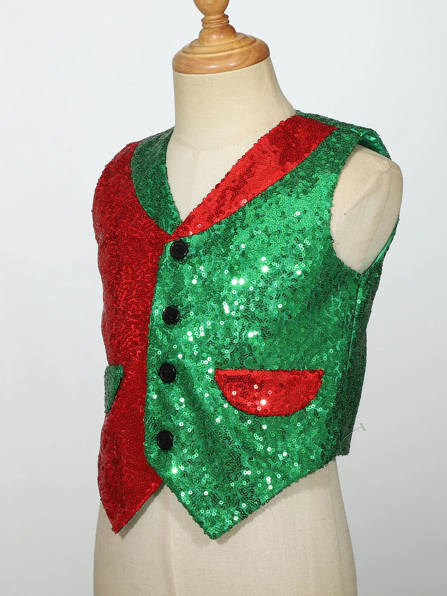Boys Christmas Clothes Shiny Sequin Vest Halloween Magic Circus Choir Stage Performance Cosplay Costume Jazz Dance Waistcoat