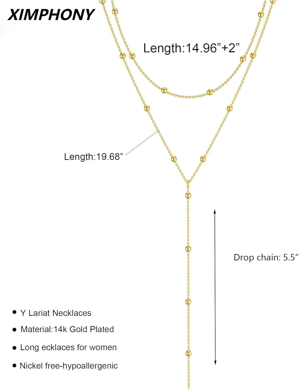 Gold Necklace for Women 14k Gold Plated/Silver Y-Shaped Pendant Necklace Layered Beaded Chain Drop Necklaces For Women Gift Beauty hair & fashionfj