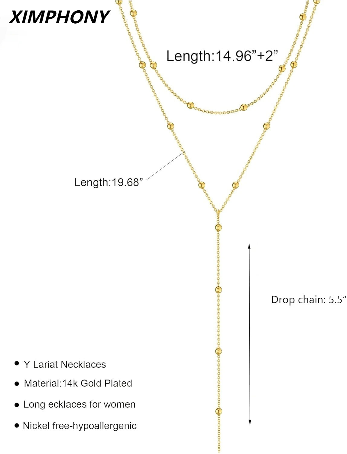 Gold Necklace for Women 14k Gold Plated/Silver Y-Shaped Pendant Necklace Layered Beaded Chain Drop Necklaces For Women Gift Beauty hair & fashionfj