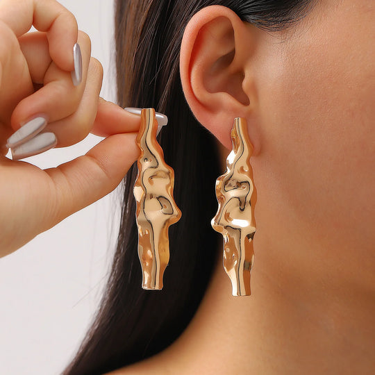 Exaggerated Gold Color Heart Oval Earrings For Women Metal Earing Jewelry 2025 Trending Irregular Wrinkled Geometric Earrings