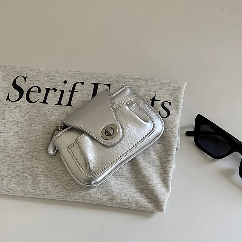 Elegant Mini Zipper Wallet for Women - Lightweight, Detachable Crossbody Strap, White Synthetic with Metallic Buckle Closure
