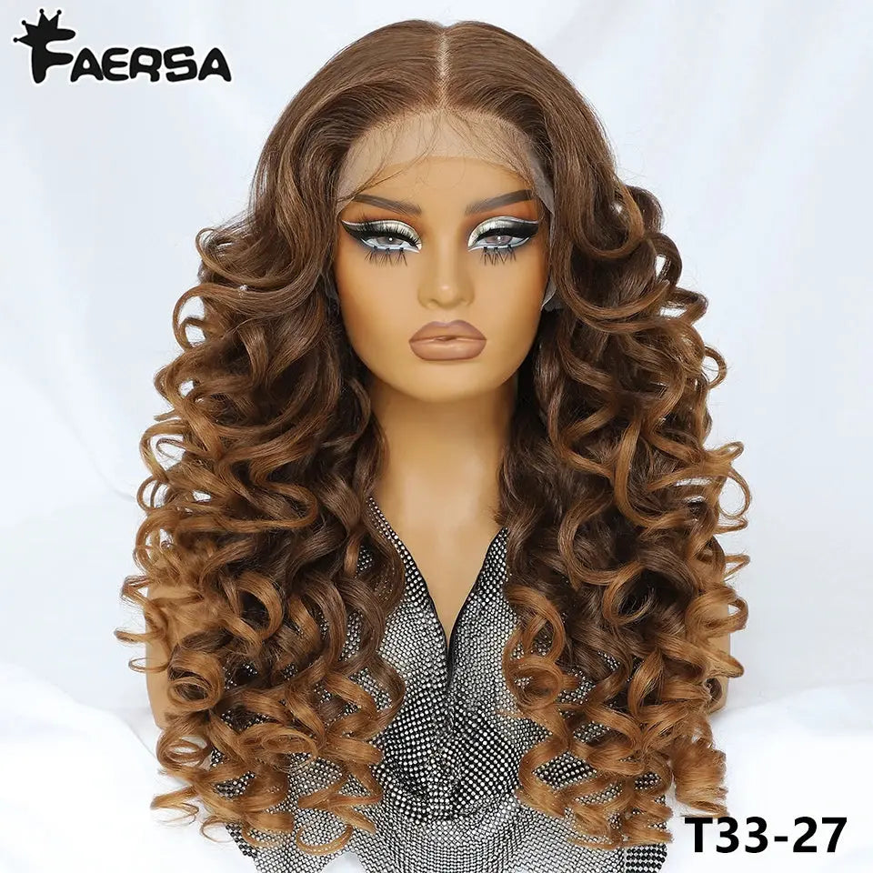 Latisha 13X6 HD 13X5X1 Synthetic Lace Front Wigs Curly Pre Plucked Lace Frontal Wig with Bangs for Women Highlight with Babyhair Beauty hair & fashionfj