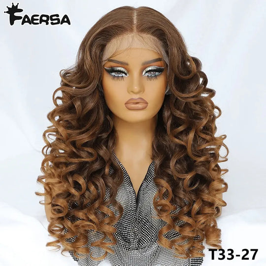 Latisha 13X6 HD 13X5X1 Synthetic Lace Front Wigs Curly Pre Plucked Lace Frontal Wig with Bangs for Women Highlight with Babyhair Beauty hair & fashionfj