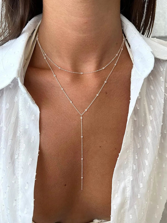 Gold Necklace for Women 14k Gold Plated/Silver Y-Shaped Pendant Necklace Layered Beaded Chain Drop Necklaces For Women Gift Beauty hair & fashionfj