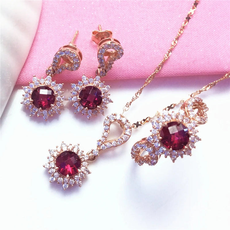 585 Purple Gold Plated 14K Rose Gold Chain Ruby Set necklace earrings rings luxury ladies wedding engagement jewelry Beauty hair & fashionfj