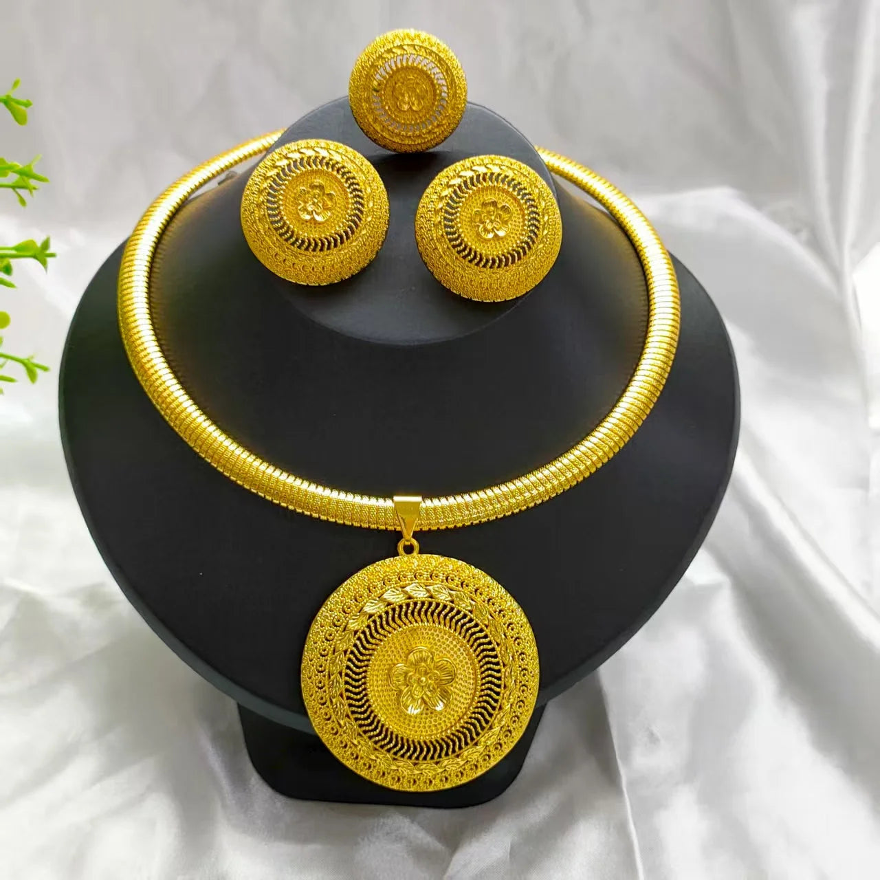 Luxury 24k Gold Plated Indian Dubai Bridal Jewelry Set for Women Ethiopian Wedding Necklace And Earrings Accessories