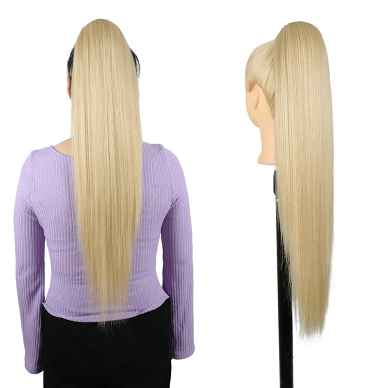 Julianna Synthetic Kanekalon Black Drawstring Water Wave Ponytail Extension Female Curly Wavy Clip In Ponytail Hair Extension