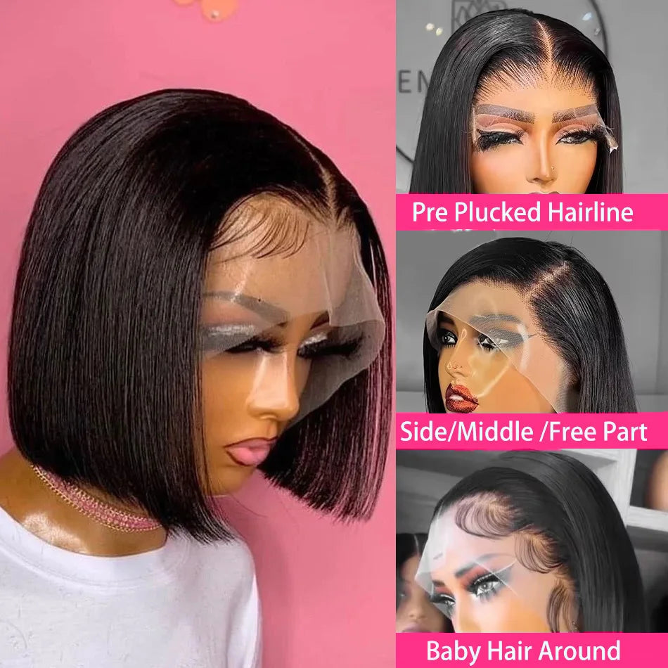 Straight Pixie Cut Wig Transparent Lace Brazilia Human Hair 13×4 Human Hair Wigs Short Bob Wig Lace Wig For Black Woman Beauty hair & fashionfj