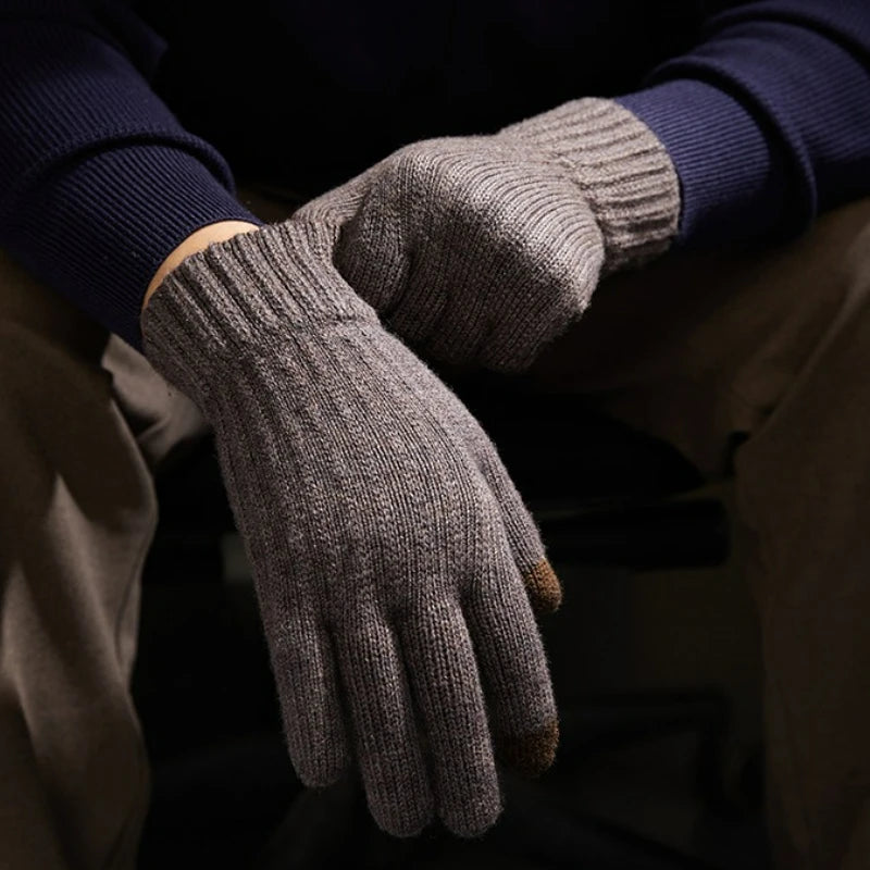 Hot-selling New Men's Warm Fleece Thick Knitted Gloves Autumn and Winter Outdoor Riding Cold-proof Warm Knitted Gloves
