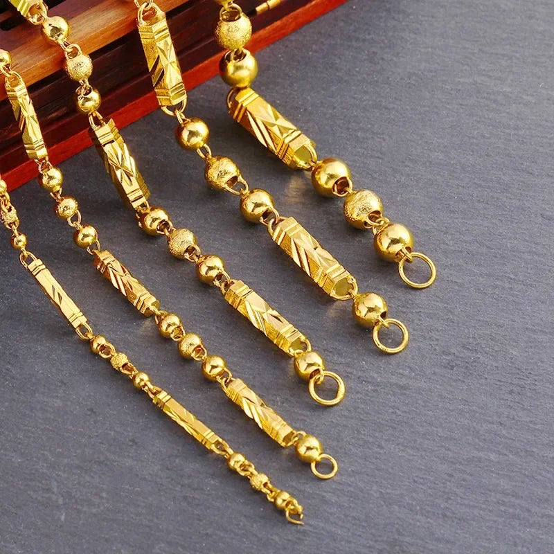 Luxury 24K 9999 Pure Gold real gold Men's necklace hexagonal beads solid chain Beauty hair & fashionfj