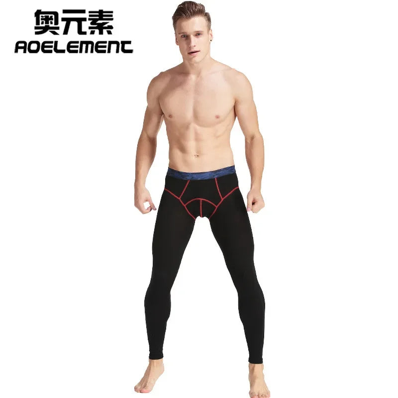 men's leggings long johns tight and thin thermal pants fashionable solid color mid-waist close-fitting pants