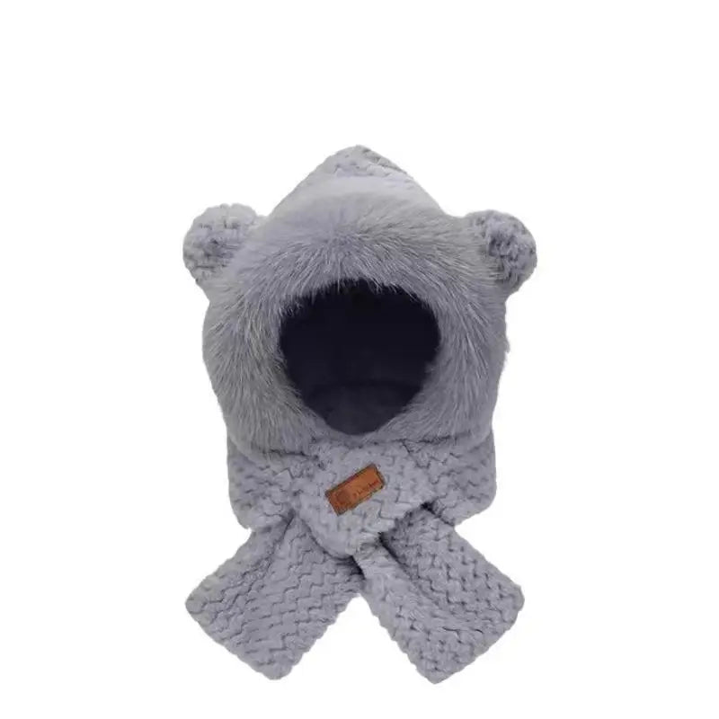 New Winter Plush Bear Neck Warmer Hat for Women Windproof Ear Warmers Thickened Female Cycling Versatile Hats and Scarf Set 2