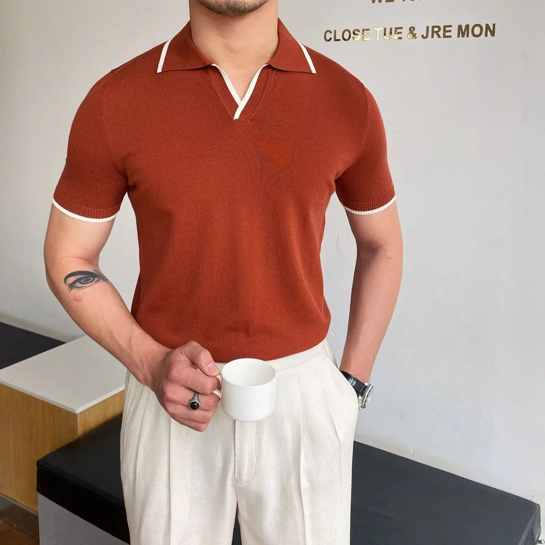 Men's Polo Shirt Elbow-Sleeved T-shirt Fashion Polo Collar Slim-Fit Men Clothing Woolen Sports Polo Tee Shirt Man Golf Shirt EUR Beauty hair & fashionfj