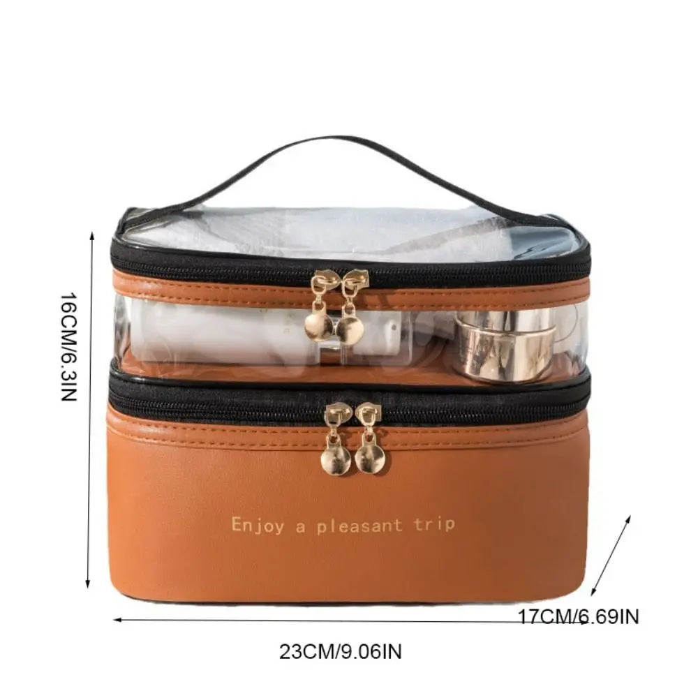Waterproof Transparent Cosmetic Box PVC Double Layers Travel Toiletries Storage Bag PU Toiletries Organizer