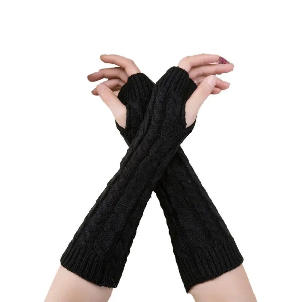 Fingerless Gloves with Arm Warmers, Winter Cable Knit Touchscreen Gloves for Men & Women, Thermal Wrist Warmers, Unisex Gloves