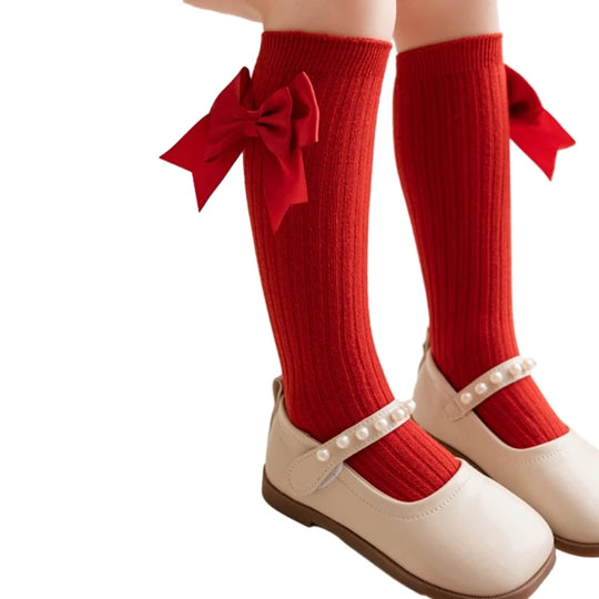 Pairs Girls Knee High Socks with Big Ribbons Bow, Back to School Socks Cotton Socks Uniform Party Wear Long Socks
