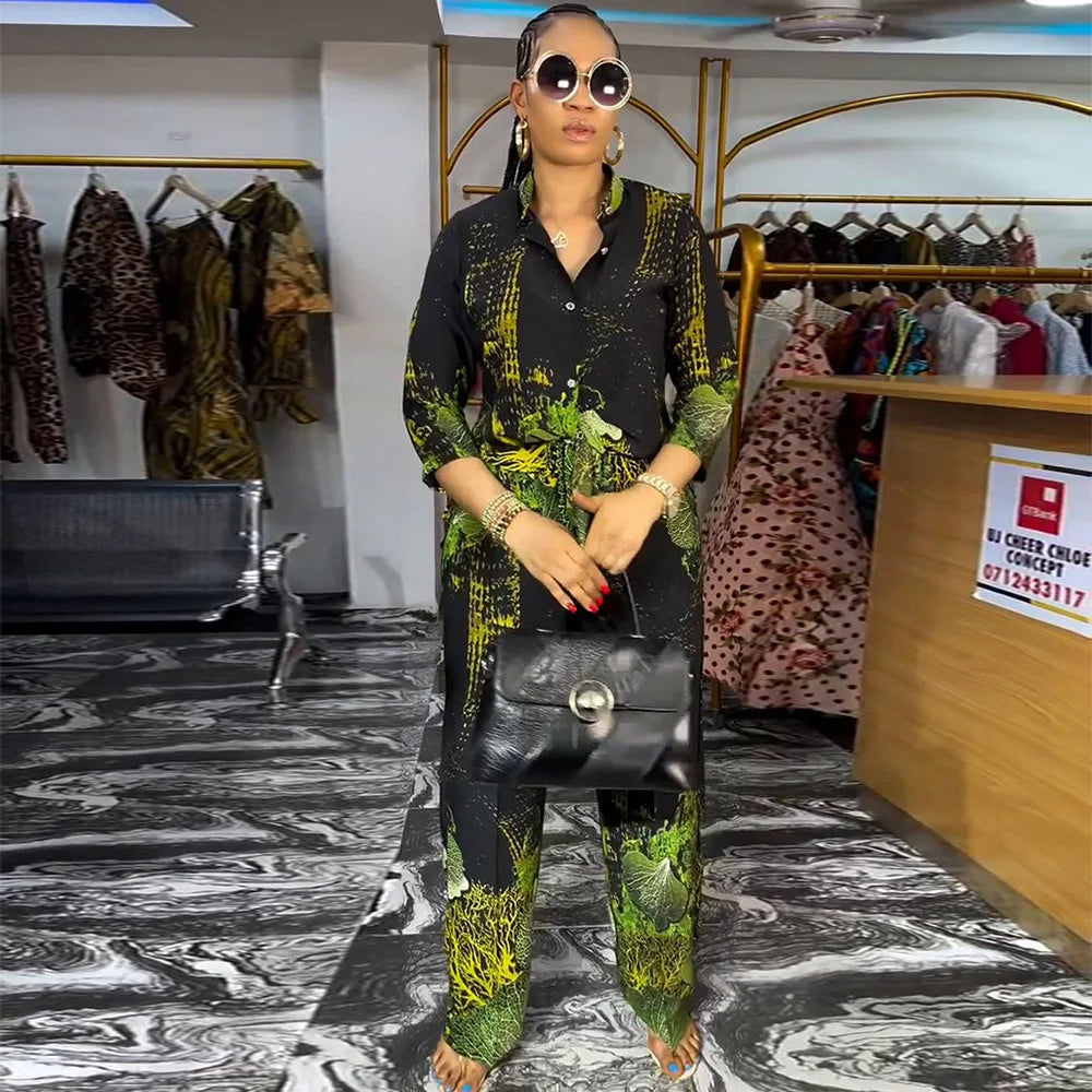 Plus Size African Clothes for Women Ankara Dashiki 2 PCS Set Print Outfits 2024 Autumn Fashion Clothing Tops Pants Trousers Suit