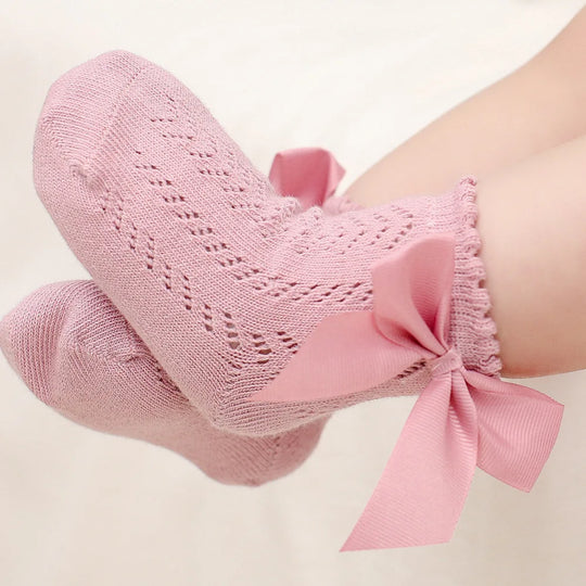 Baby Girls Socks With Big Bows Breathable Children Girl Short Socks Hollow Toddlers Kids Cotton Princess Cute Socks For 0-5Years