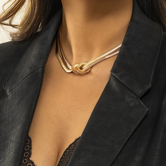Gold Thick Necklace Women Neck Chains Twist Knot Choker Party Punk Geometric Clavicle Collar Beauty hair & fashionfj