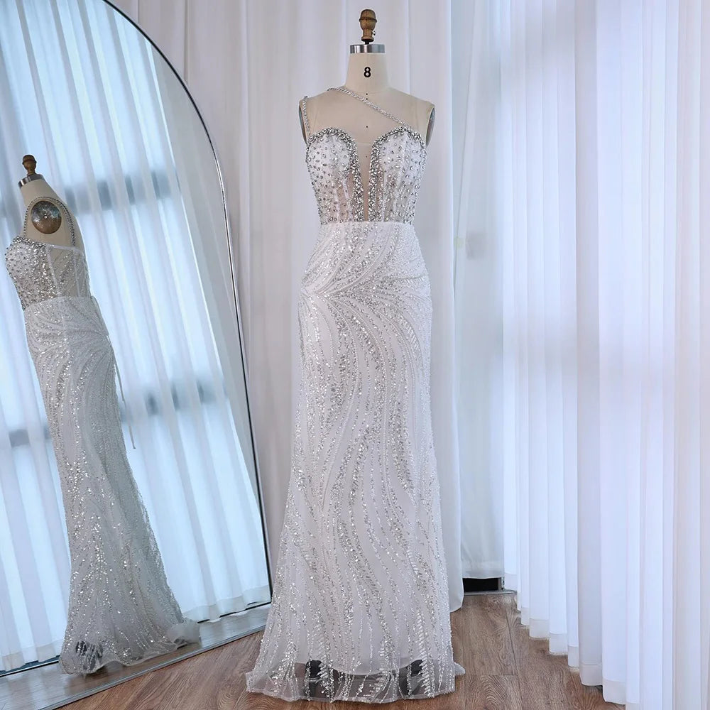 Serene Hill 2025 Customized Nude Beaded One-Shoulder Evening Dresses With Crystal Embellishments For Formal Occasion LA72872 Beauty hair & fashionfj