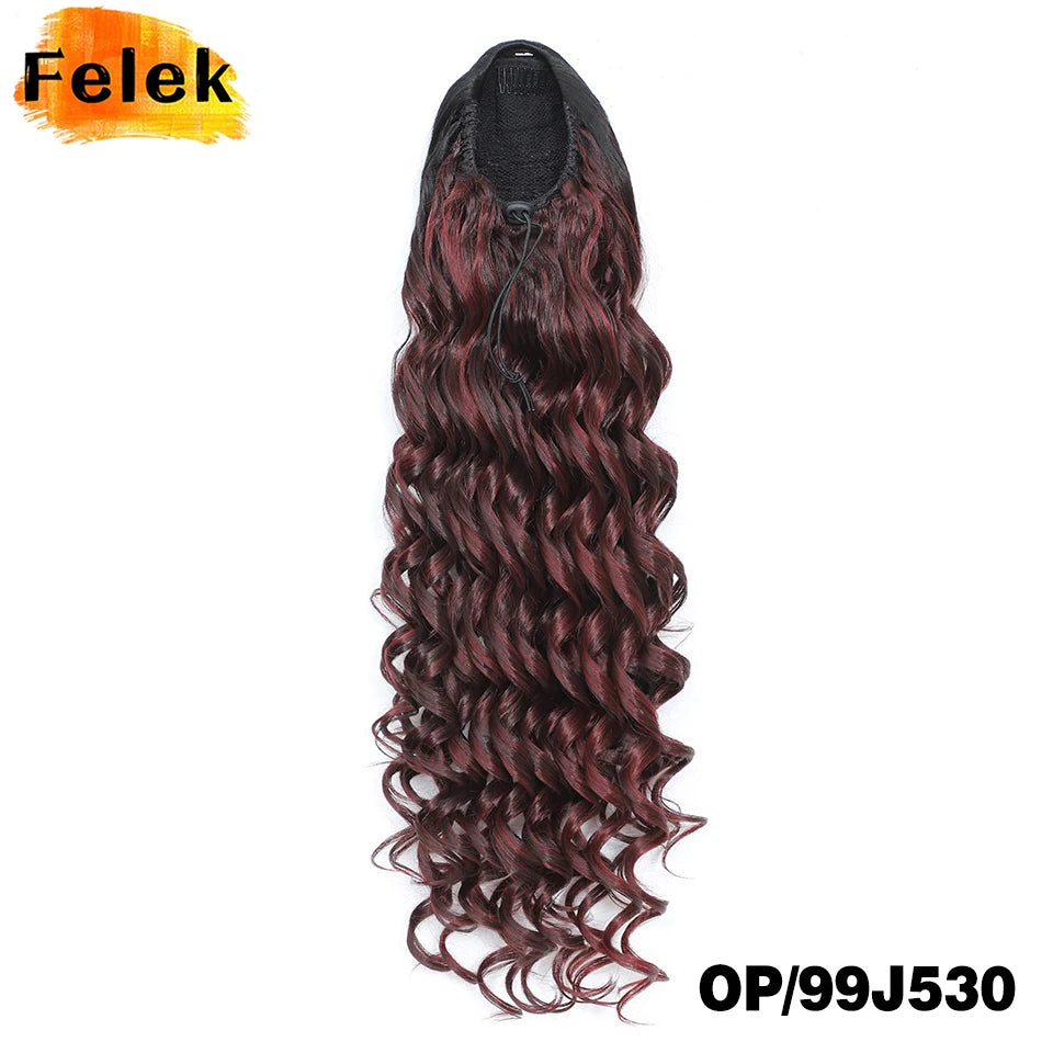 24 Inch Ponytail Extension Synthetic Long Curly Wavy Drawstring Pony Tail Hair Extension For Black Women Daily Party Use African