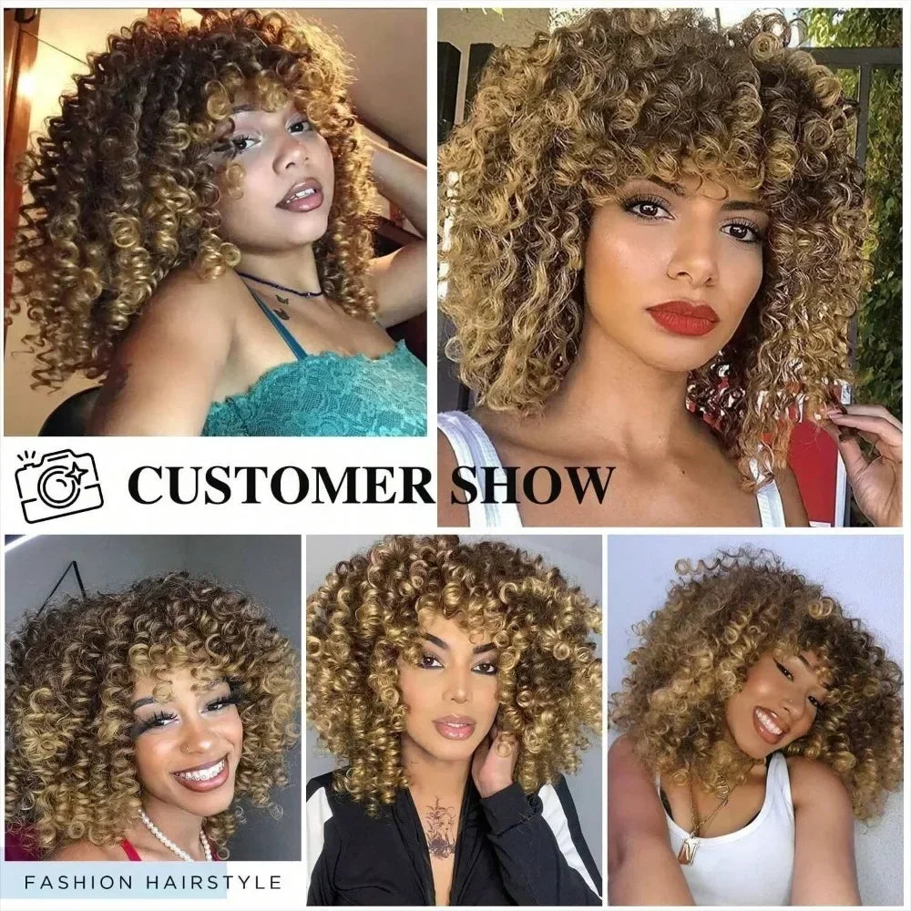 Fashion Afro Explosive Head Jerry Curly Synthetic Short Curly Wig For Women Spring Curly Heat Resistant Fiber Wig Daily Use