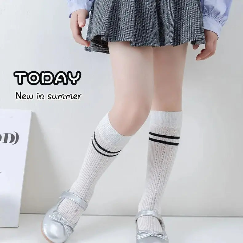 Girls' Summer Long Socks Preppy Style Knee Socks Girls' Summer Solid Mesh Socks Cotton Stocking Thigh Socks
