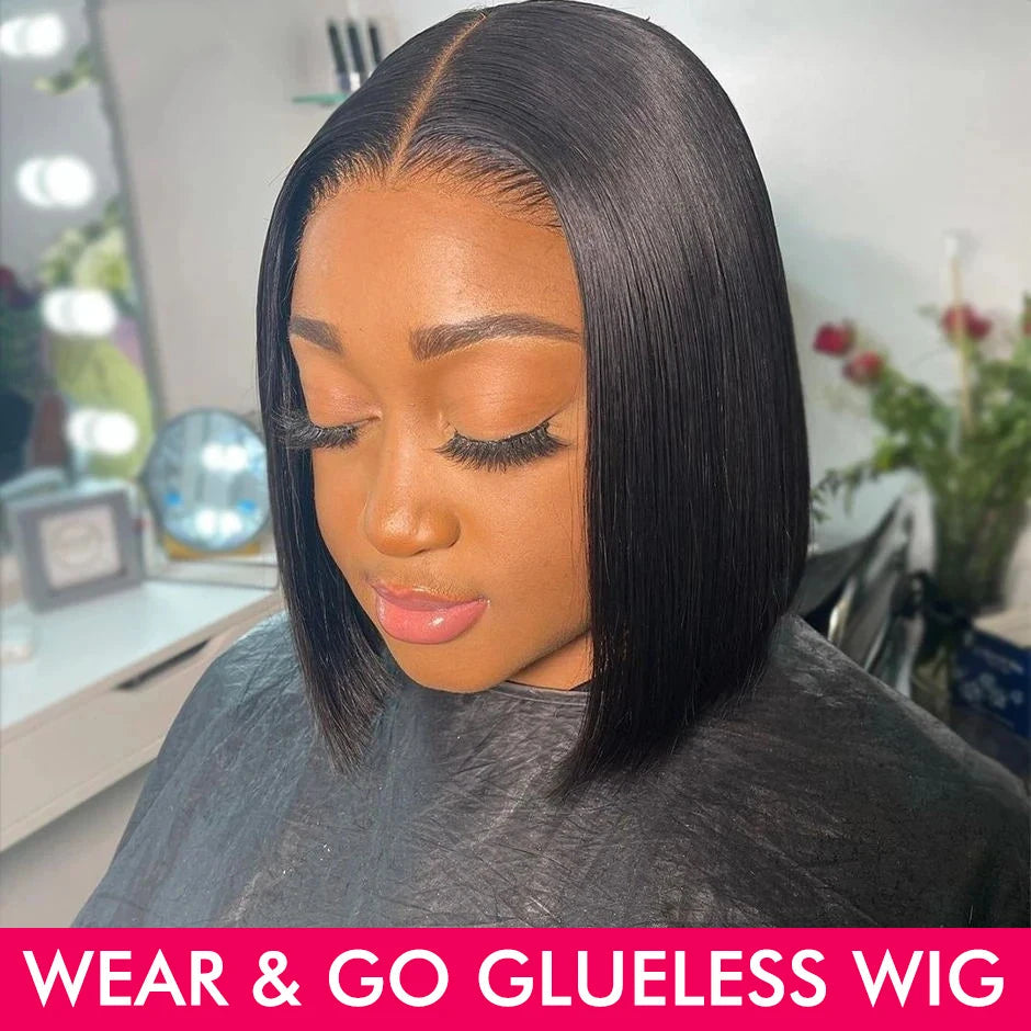 Wear Go Bob Wigs For Women Human Hair 180% Straight Glueless Wig Ready To Go Human Hair Wig Pre Cut Preplucked Lace Air Wig Sale Beauty hair & fashionfj