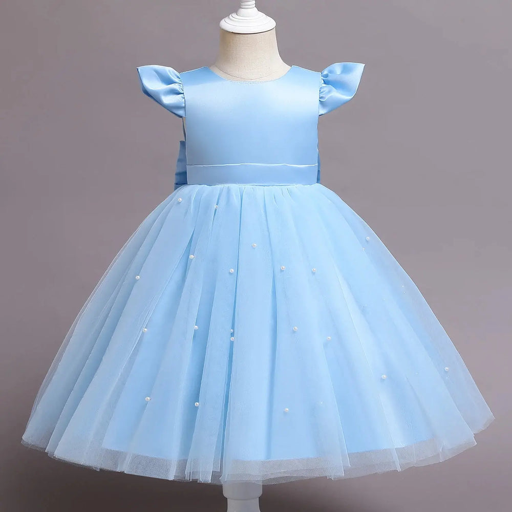 Toddler Baby Girl Birthday Party Dresses Backless Bow Beading Blue Princess Dress Newborn Infant Baptism Ceremony Costume 1-5Yrs Beauty hair & fashionfj
