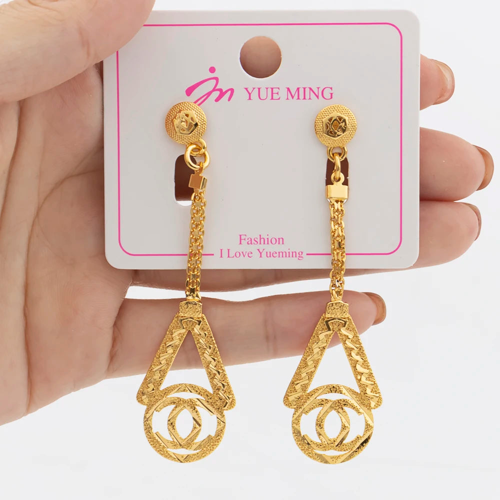 Gold Color Earrings for Women New Arrival 18K Gold Plated Copper Fashion Long Dangle Earrings Charm Wedding Party Jewelry Gift