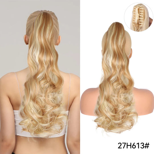 Long Straight Claw Clip On Ponytail Hair Extension Synthetic 22Inch Wavy Ponytail Fake Hairpiece For Women Pony Tail Hairpiece