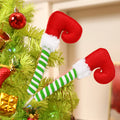 Christmas Elf Legs Boot Pick Striped for Christmas Tree Stuffed Elf Leg Tree Topper for Xmas Navidad Holiday Party Decorations