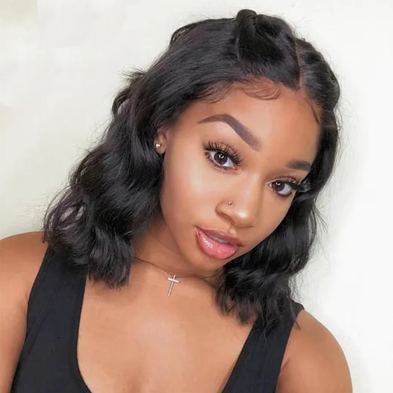 Brazilian Hair 13x4 Transparent Lace Frontal Body Wave Bob Wig 100% Virgin Human Hair Wig 4x4 Lace Closure Bob Wig Natural Color