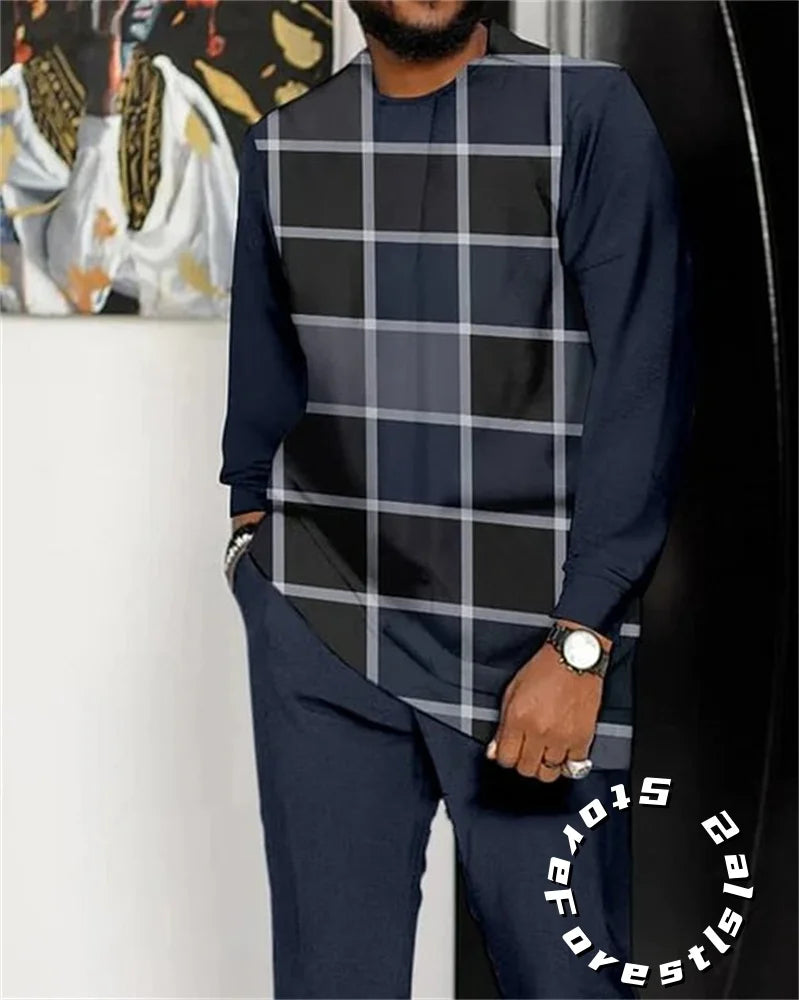 Men Tracskuit Set 2-piece Striped 3D Printed Casual Walking Suit Fashion Streetwear Long Sleeve T-Shirt Trousers Outfits Beauty hair & fashionfj