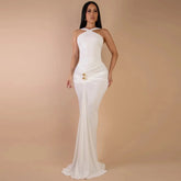 CM.YAYA Women Sleeveless Cross V-neck Ruched Stacked Midi Maxi Long Bodycon Dress 2025 Holiday Birthday Party Evening Dresses Beauty hair & fashionfj