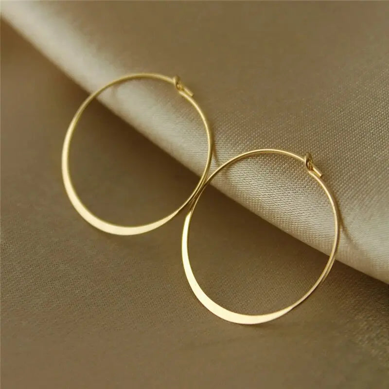 14K Gold Filled Flattened Wire Hoop Earrings Gold Jewelry Gold Hoop Earrings Brincos Pendientes Oorbellen Boho Women Earrings