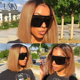 Short Straight Human Hair Ombre Blonde Cheap Short Bob Straight Wig For Black Women Transparent Lace Frontal Brazilian Remy 180% Beauty hair & fashionfj