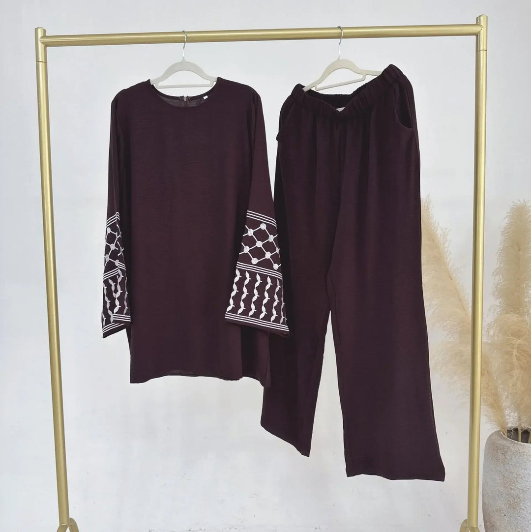 2PCS Embroidery Muslim Women Long Sleeve Tops Pants Set Dubai Turkey Outfits Islamic Clothing Kebaya Eid Ramadan Robe Abaya Suit Beauty hair & fashionfj