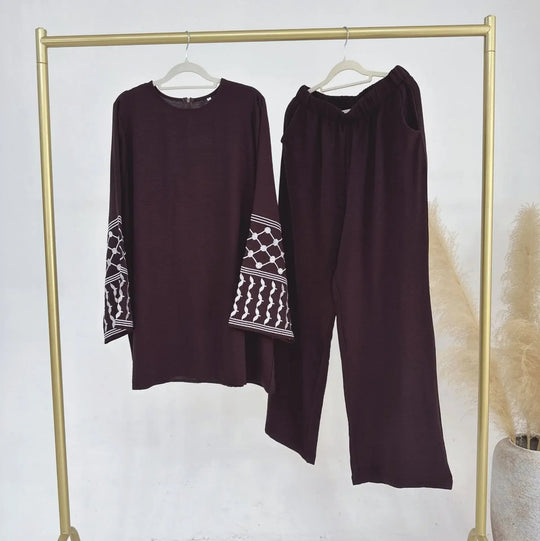 2PCS Embroidery Muslim Women Long Sleeve Tops Pants Set Dubai Turkey Outfits Islamic Clothing Kebaya Eid Ramadan Robe Abaya Suit Beauty hair & fashionfj