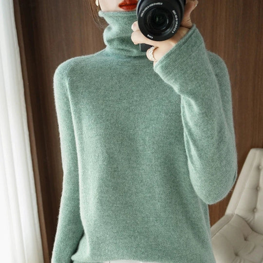 Soft Turtleneck Long Sleeve Sweater for Women 2025 Korean All-Match Solid Women's Sweater Slim Pullover Jumper Ladies Beauty hair & fashionfj