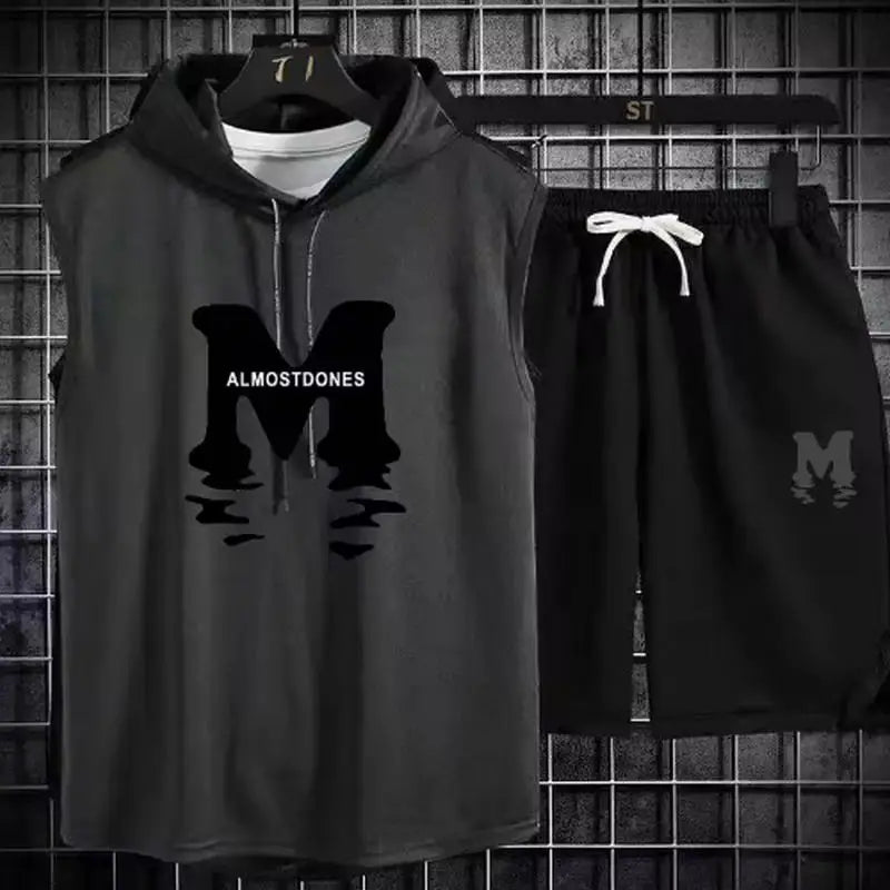 2025 new Men's Summer Sets Casual breathable 2 piece T-shirt+Shorts Suit Men Tracksuit loose Vest jogging sleeveless Top man Set Beauty hair & fashionfj