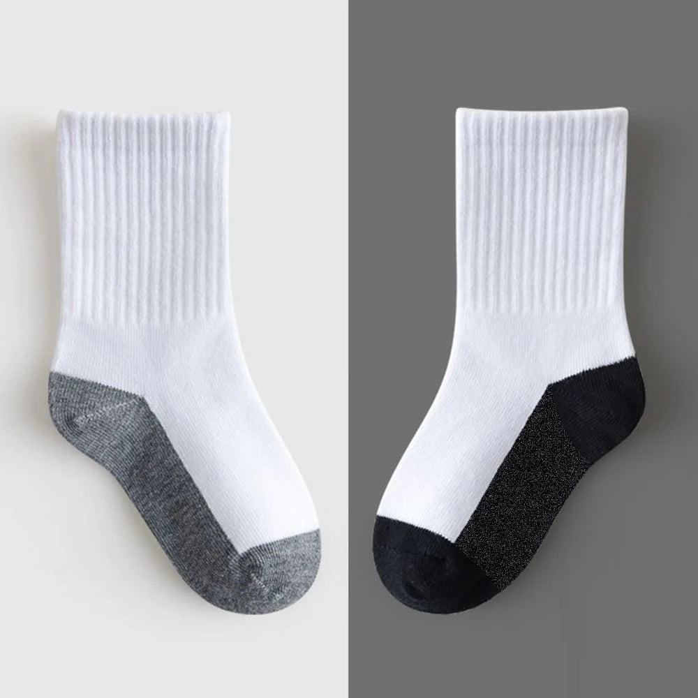 5 pairs of campus student white socks, boys' mid tube socks, mesh socks, breathable, spring and summer sports and leisure socks