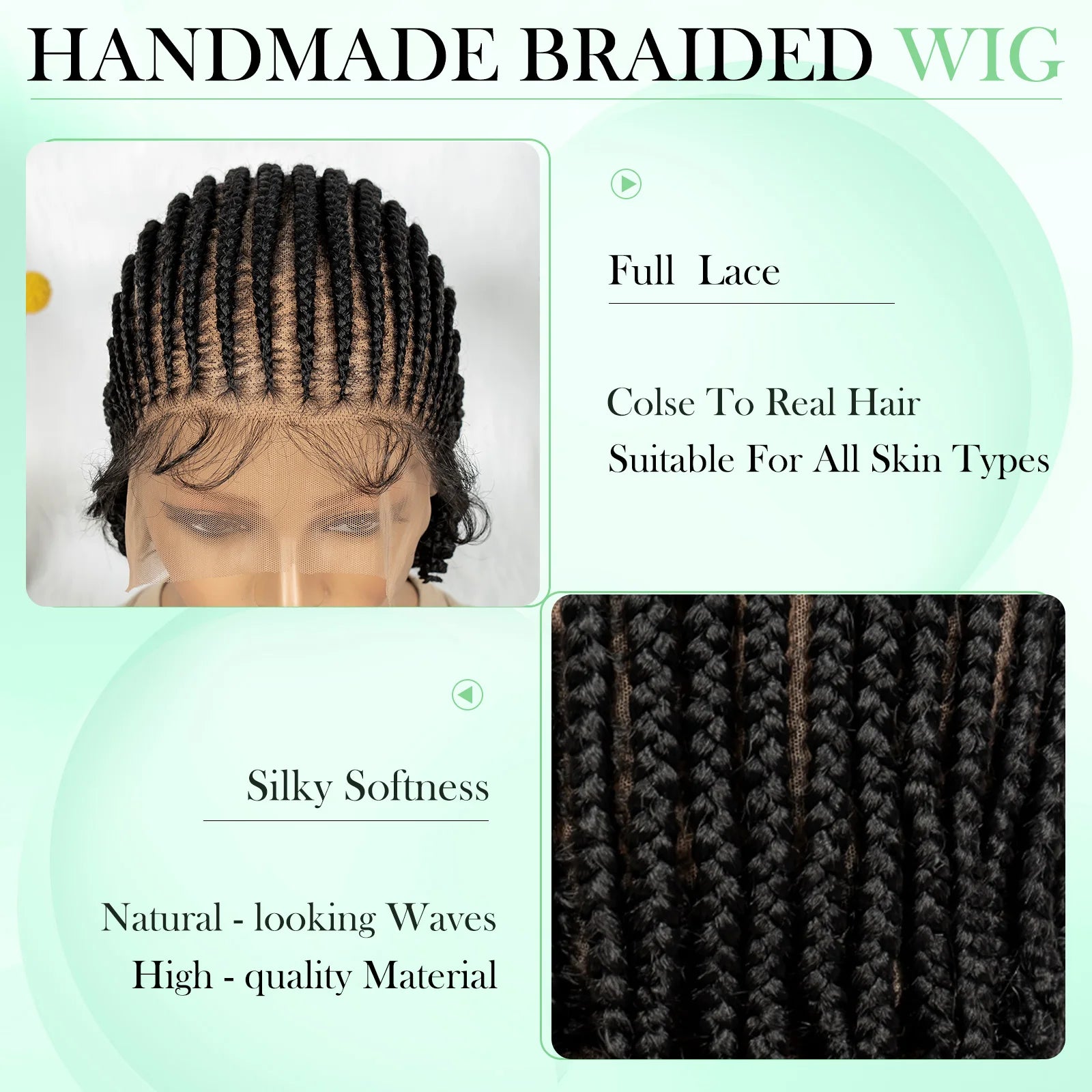 8 inches Cornrow Synthetic Crochet Braided Bob Wigs Full Lace Synthetic Short Natural Straight Wigs with Braids for Black Women