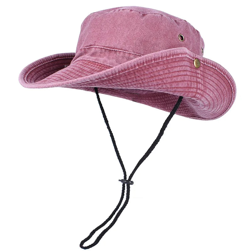 Summer Bucket Hats 2025 Outdoor Sun Hat Woman Solid Cotton Wide Brim UV Protection Men's Panama Hat Beach Fisherman Fishing Cap Beauty hair & fashionfj