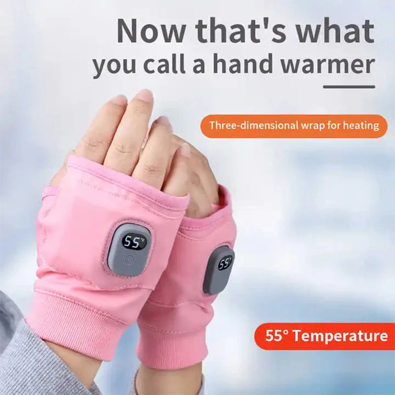 Rechargeable Heated Gloves 360 Degree Thermal Heated Windproof Warm Fingerless for Outdoor Hiking Cycling Winter Sports