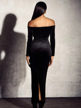 Elegant Off Shoulder Velvet Gown with Red Rose Appliqué – Black Romantic Dinner Luxury Evening Events Long Dresses Vestidos Beauty hair & fashionfj