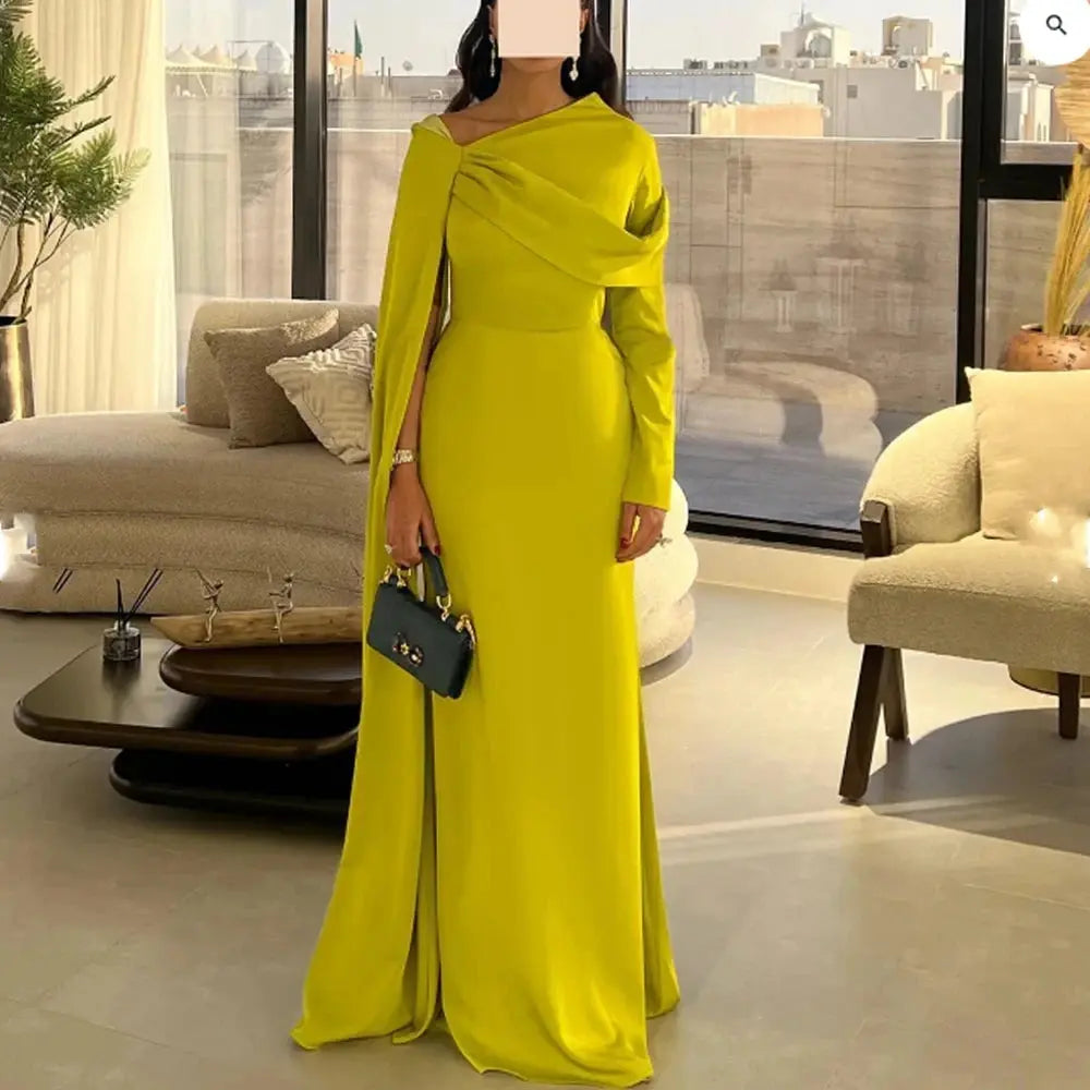 Yellow Long Sleeves Bespoke Occasion Gown Evening Dresses Prom Pastrol Unisex Jersey Retro Dubai Saudi Arabic Customized Beauty hair & fashionfj